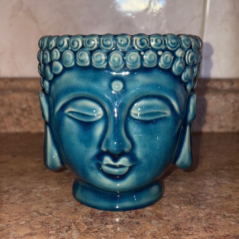 Ceramic Buddha Head Planter - Teal